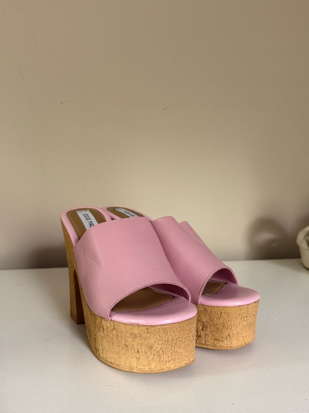 Steve Madden Pink Cork Platform Mules